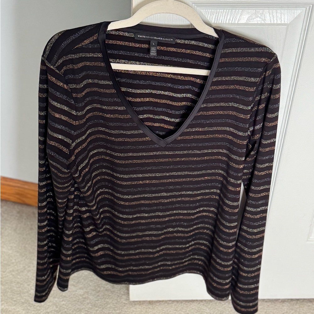 White House Black Market Black V-neck Long Sleeve Blouse